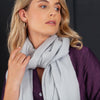 Luxuriously soft merino and silk shawl in silver twill weave with a soft fine fringe generous size light and airy  beautifully warm best-quality