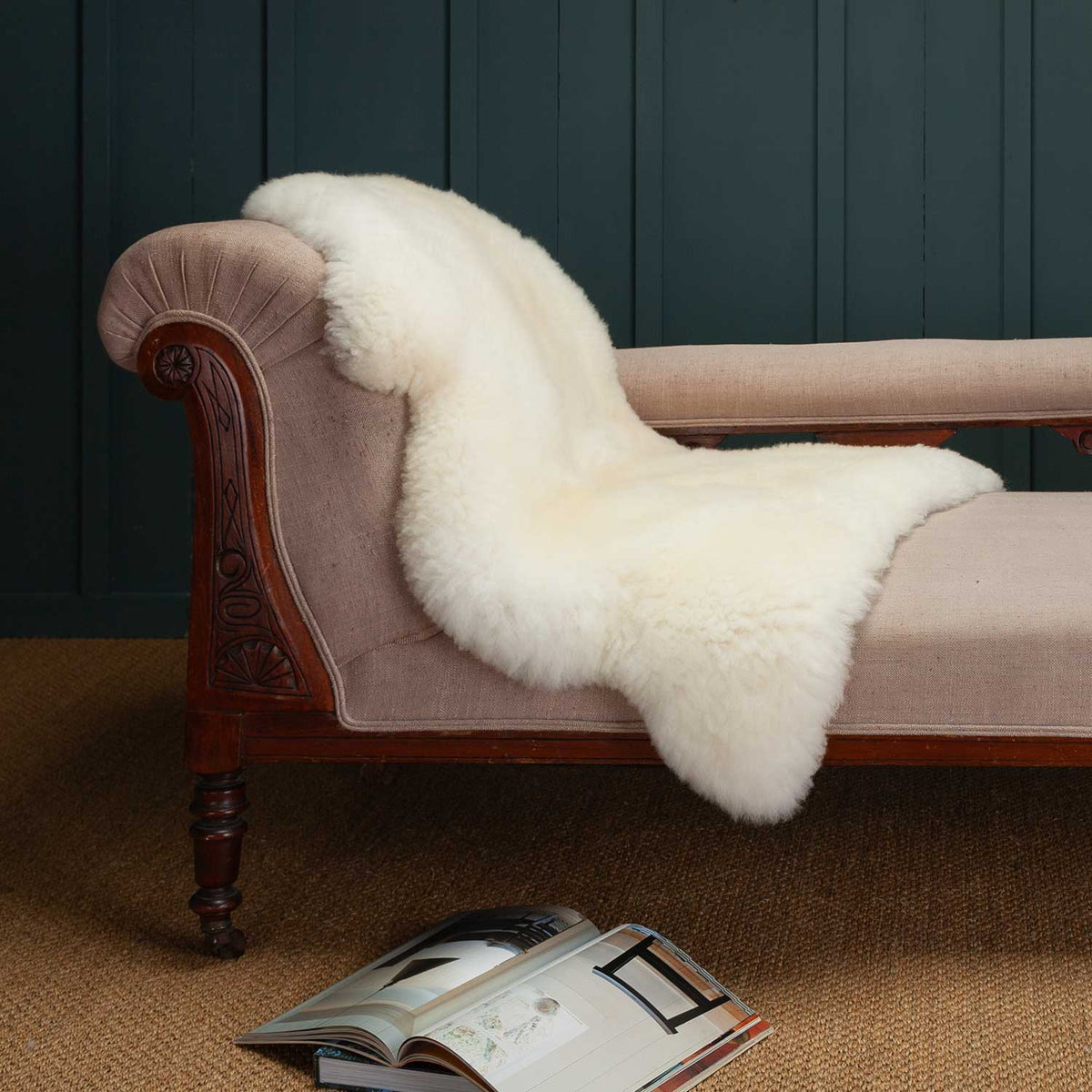 British Sheepskin Rug in a natural  undyed Ivory colour, sumptuous and soft for furnishings or floors, machine washable.