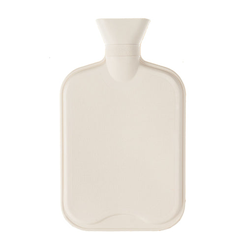 100% recycled natural rubber cream hot water bottle ribbed one side with smooth reverse 2 litre capacity plastic screw cap