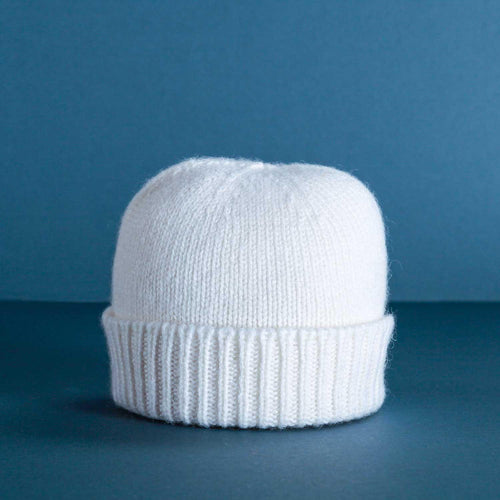 100% cashmere ivory knitted beanie hat super-soft & luxurious made in Scotland top-quality warm & cosy From The Wool Company