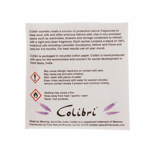 Colibri natural anti-moth handy large 3 sachet pack in lavender fragrance repels moths & keeps clothes smelling fresh 