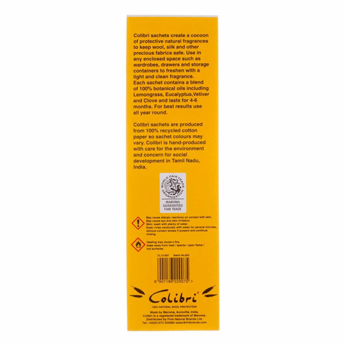 Colibri natural anti-moth handy small 5 sachet pack in lemongrass fragrance repels moths & keeps clothes smelling fresh 