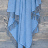 Merino-cashmere blend throw super-soft warm & cosy vibrant blue and grey herringbone pattern top-quality luxury throw 