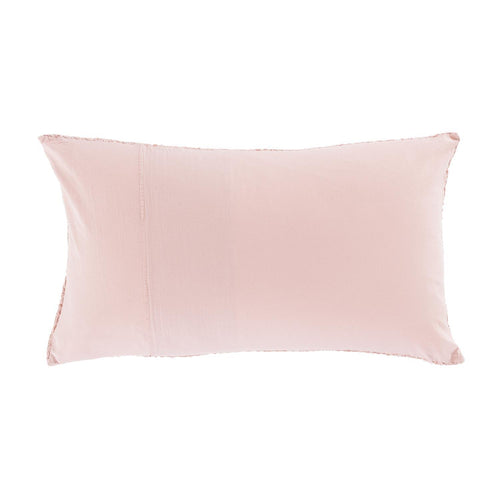 Dusky pink coloured cotton cushion cover stonewashed finish irregular textured front & plain back wool cushion pad 45 x 65cm
