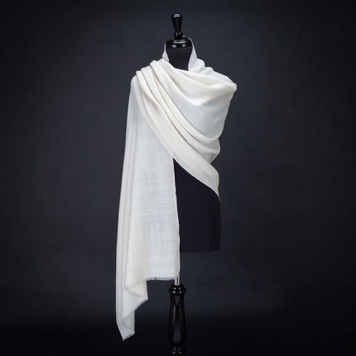 Hand-crafted 100% baby cashmere pashmina natural creamy off-white finest-quality super-soft shawl By The Wool Company