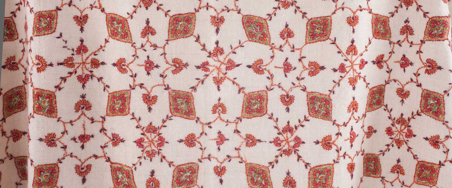 Authentic hand-embroidered Kashmiri cashmere pashmina shawls. Unique embroidered wraps with exquisitely detailed embroidery.