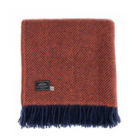 Pure New Wool Herringbone Throw Coral & Navy