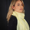 Luxuriously soft merino and silk shawl in a light yellow twill weave with a soft fine fringe generous size light and airy  beautifully warm best-quality