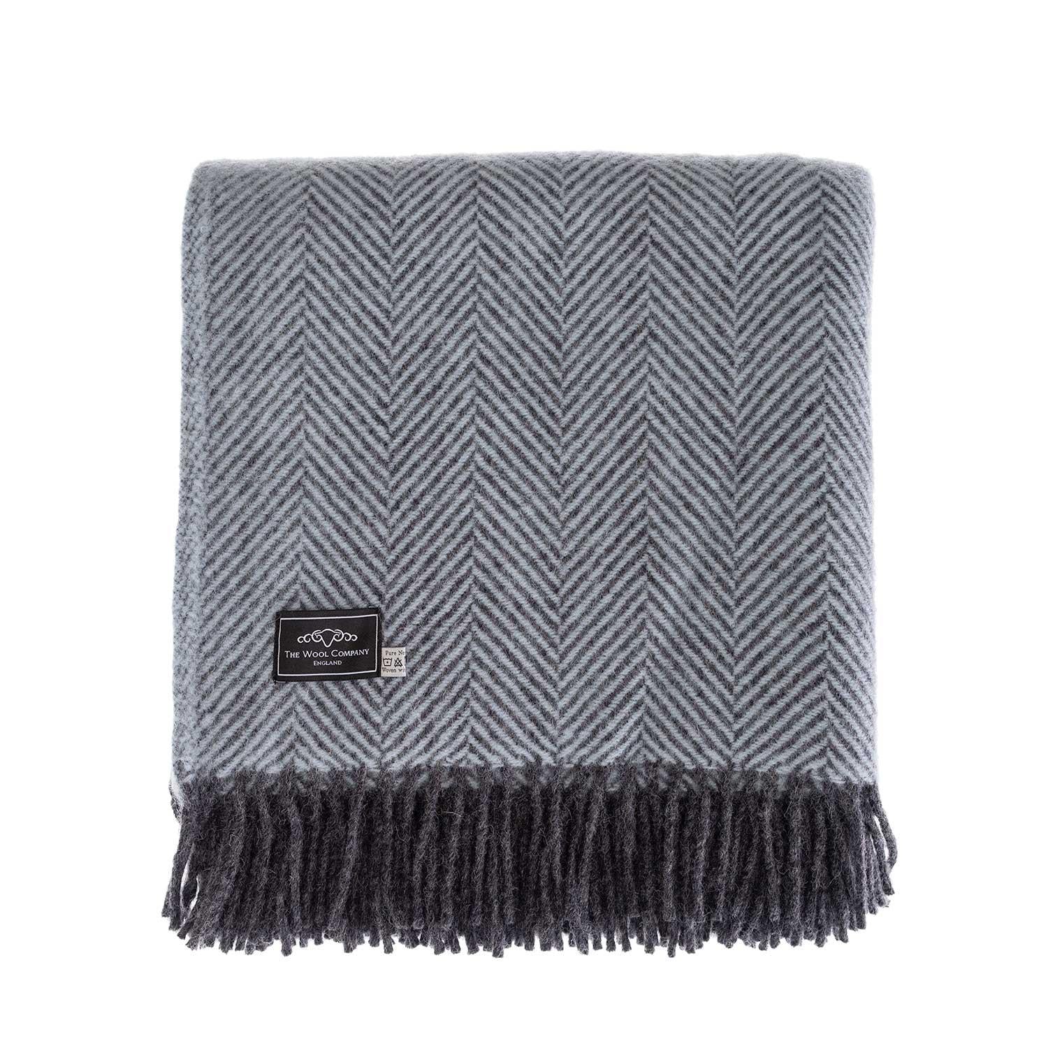 Pure New Wool Herringbone Throw Winter Sky