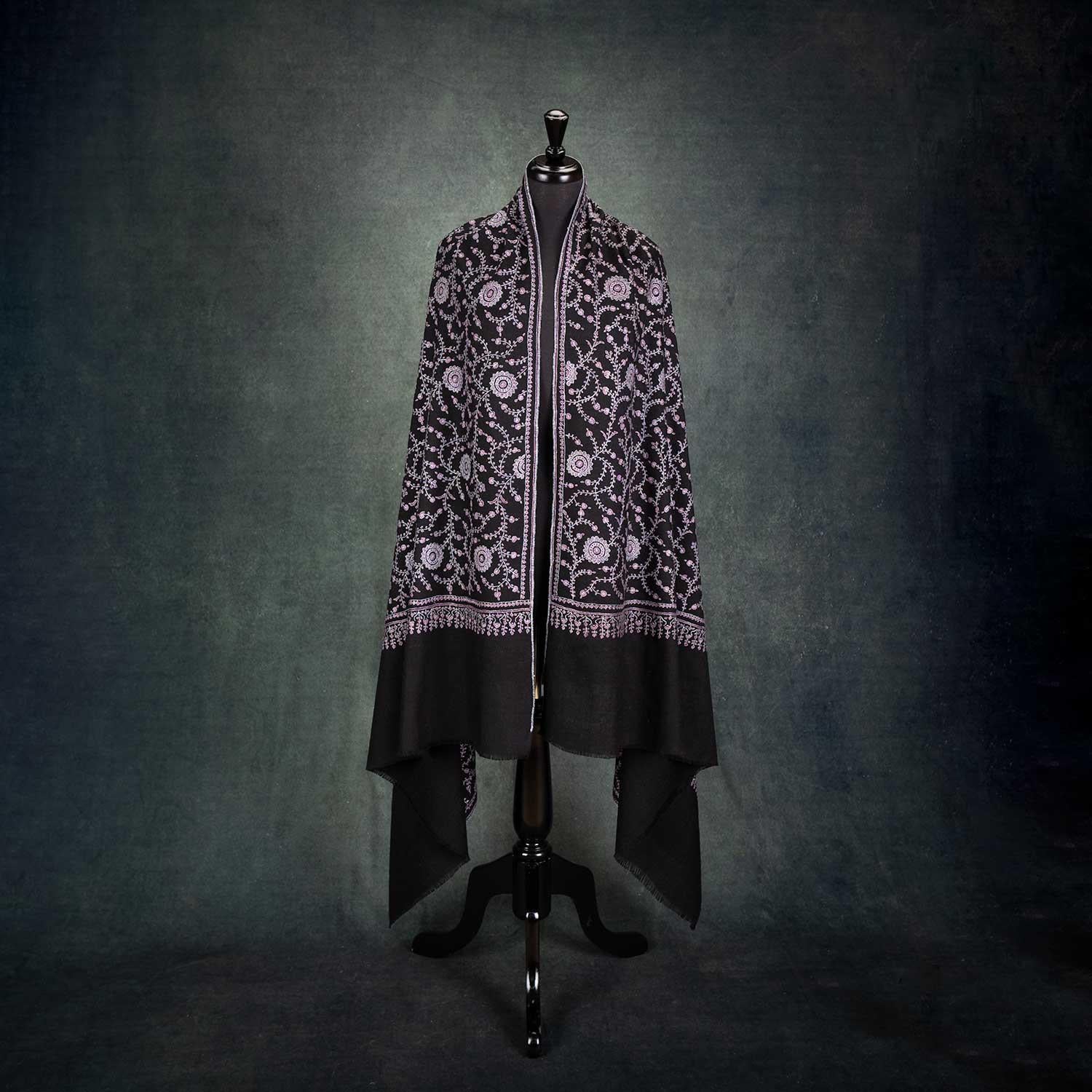 Sozni Embroidered Black Chakra Shawl 'Sudarshan'