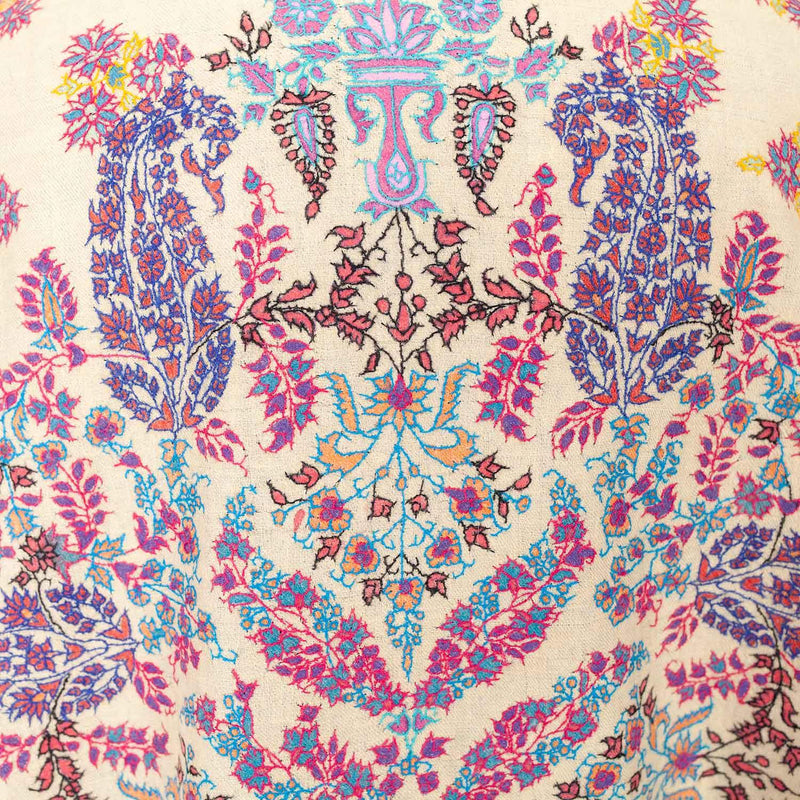 Sozni Hand Painted & Embroidered Jamawar Pashmina