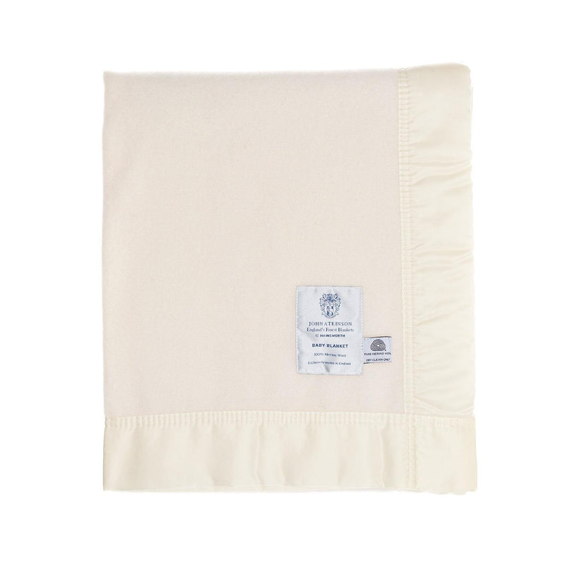 Satin Bound Merino Baby Blanket Cream - Main Image