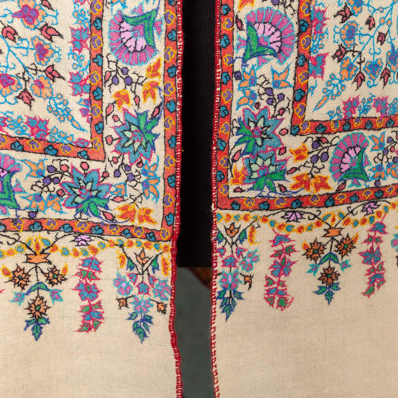 Sozni Hand Painted & Embroidered Jamawar Pashmina