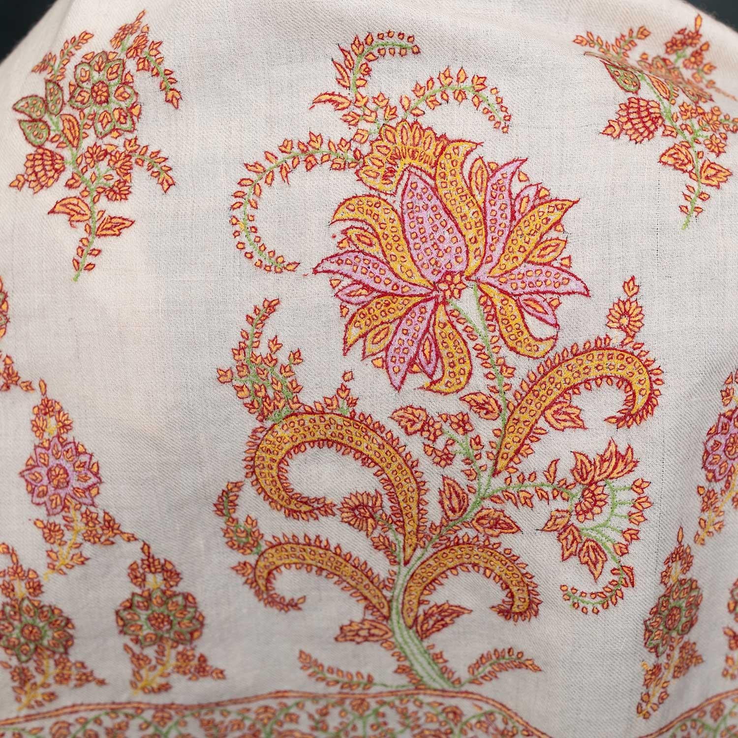 Sozni Embroidered Pashmina 'The Colours of Sunrise' Bhajan