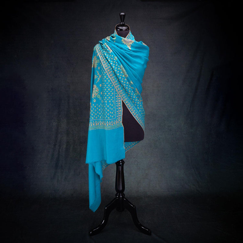 Doardar Sozni Hand Embroidered Cashmere Pashmina Turquoise