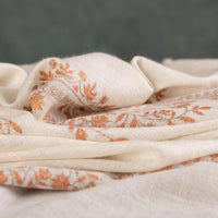 Spring of Kashmir Stole Orange Hand Embroidery