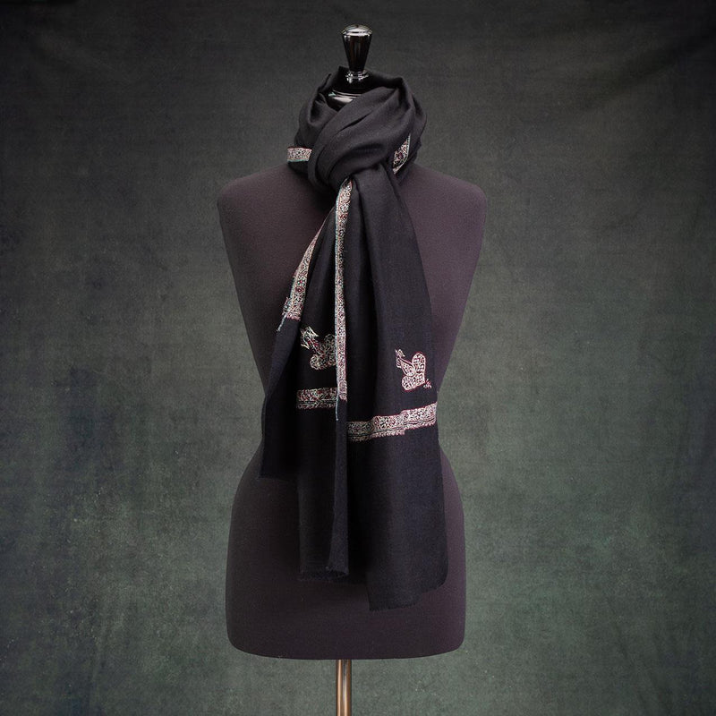 Hand Embroidered Eco-Toosh Hashidar Shawl Black