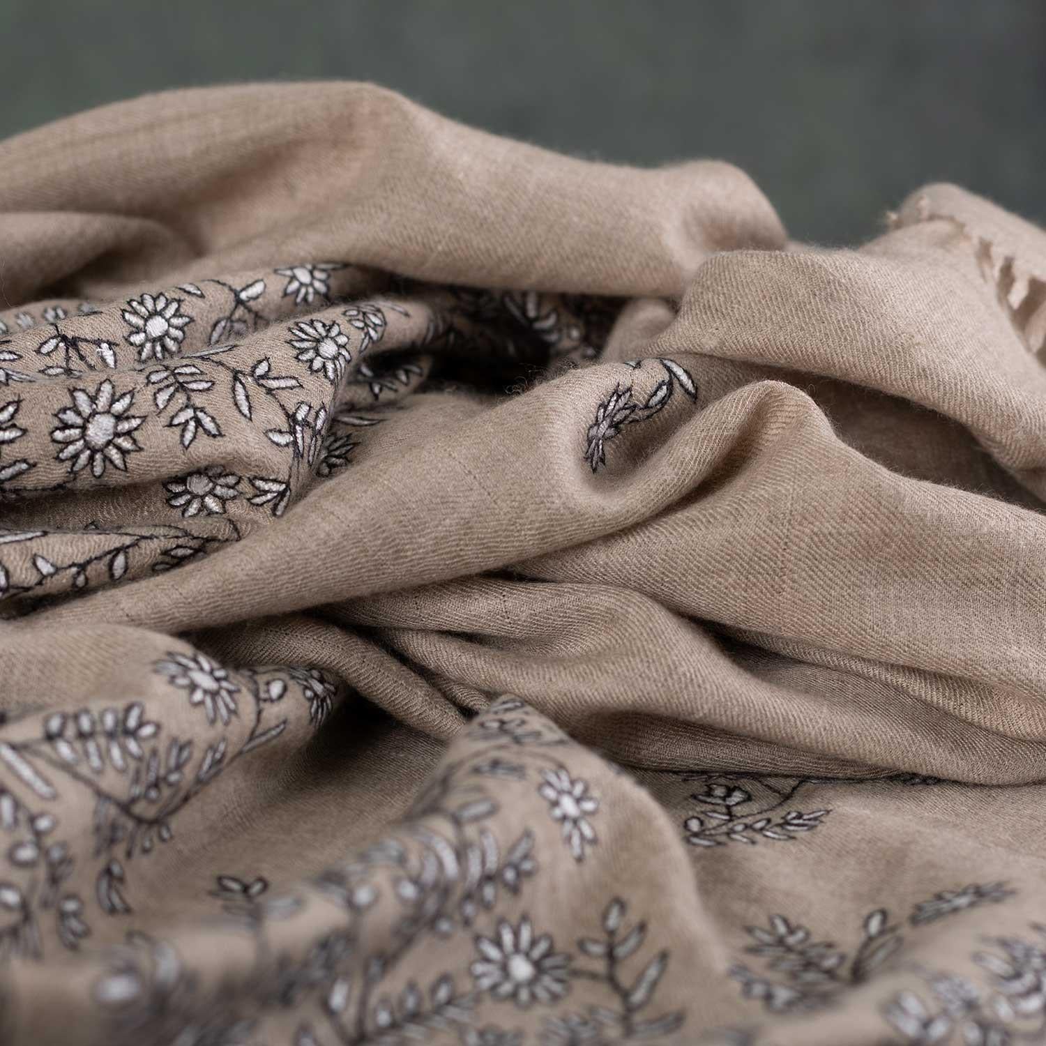 Spring of Kashmir Stole Black & White Hand Embroidery