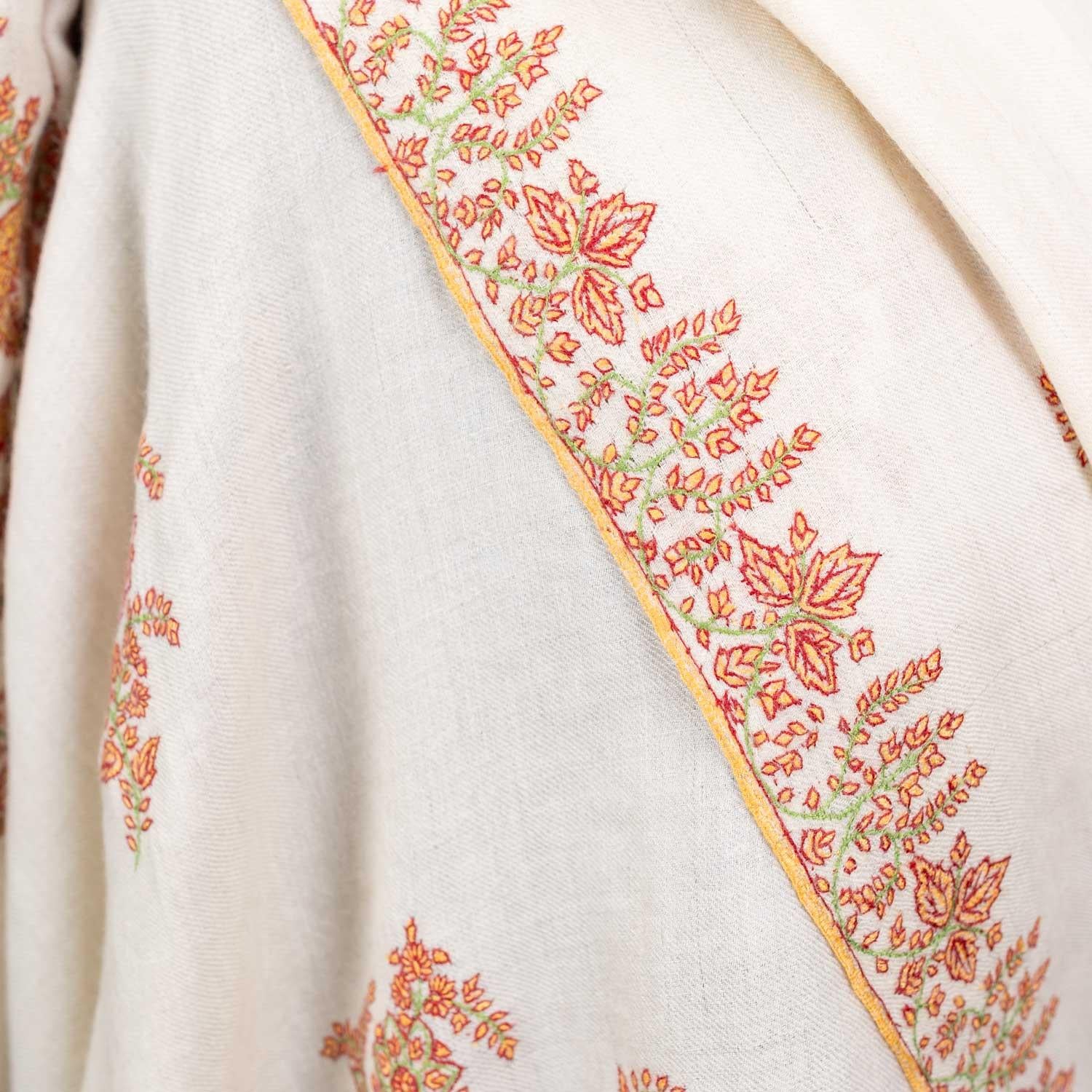 Sozni Embroidered Pashmina 'The Colours of Sunrise' Bhajan