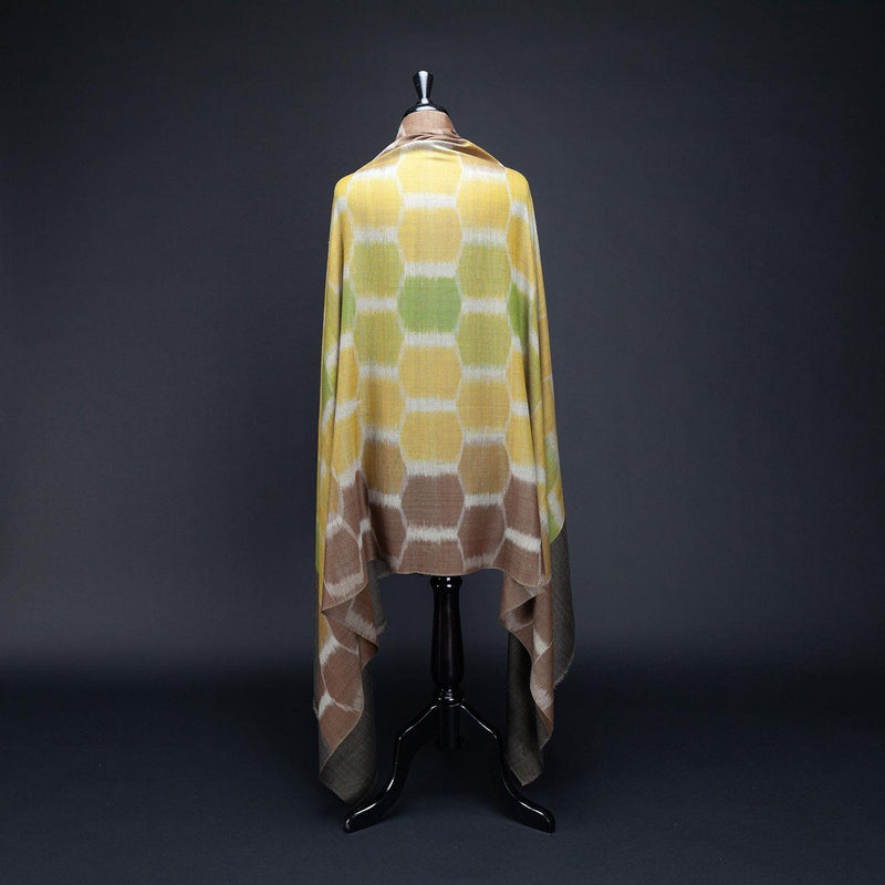 Ikat Pashmina Shawl Mocha & Yellow Ochre