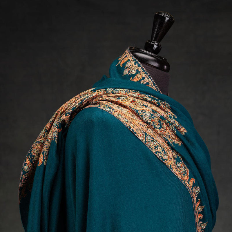 Sozni Hand Embroidered Pashmina Teal