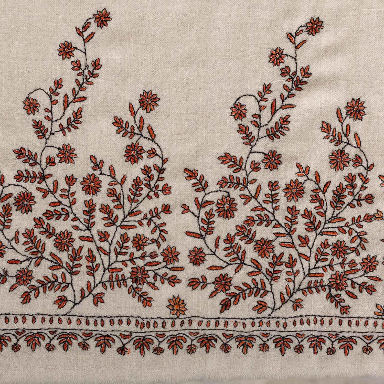 Spring of Kashmir Stole Black & Orange Hand Embroidery
