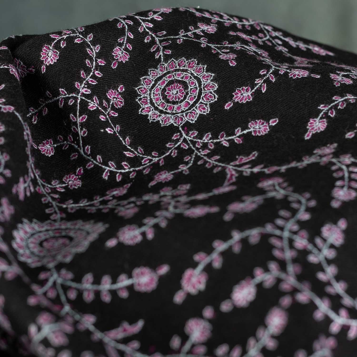 Sozni Embroidered Black Chakra Shawl 'Sudarshan'