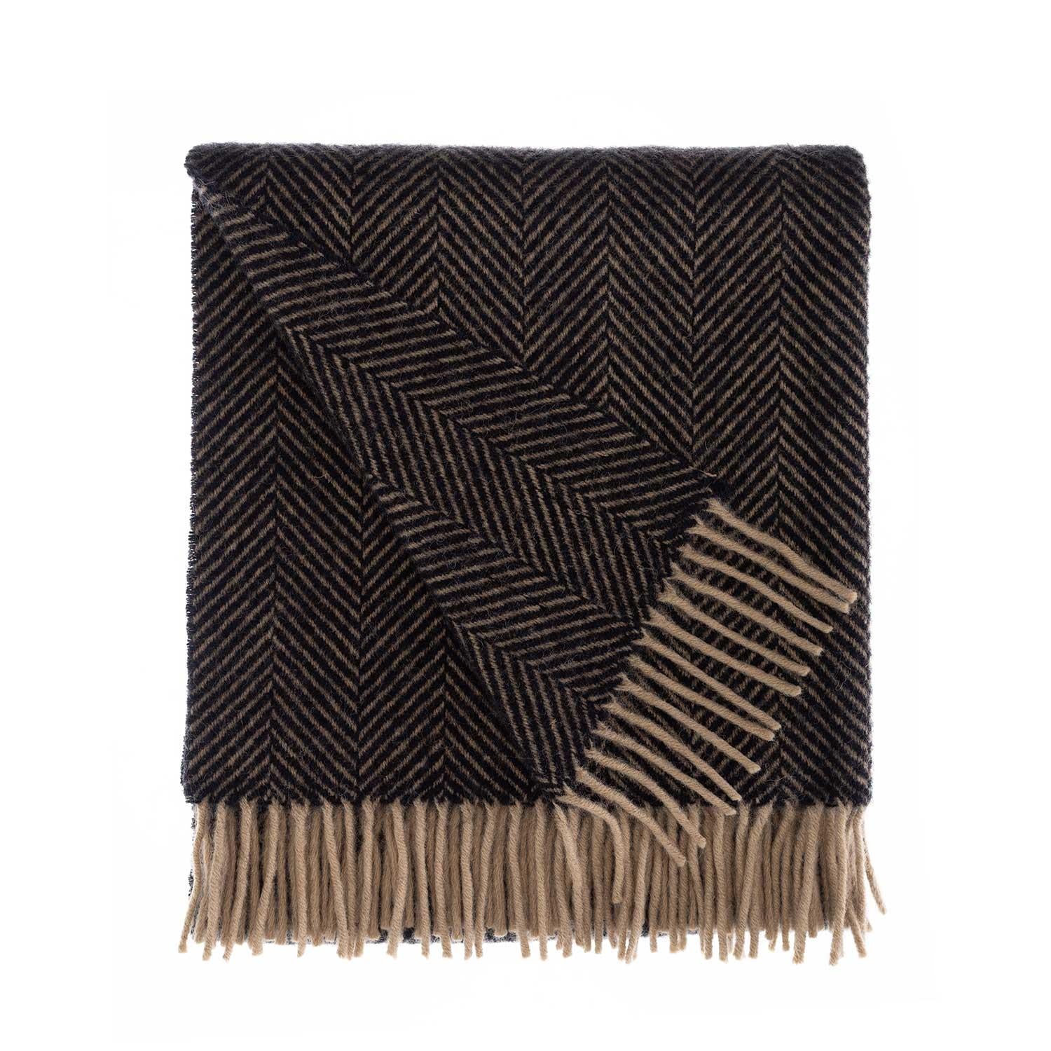 Pure New Wool Herringbone Knee Rug Ebony & Tan