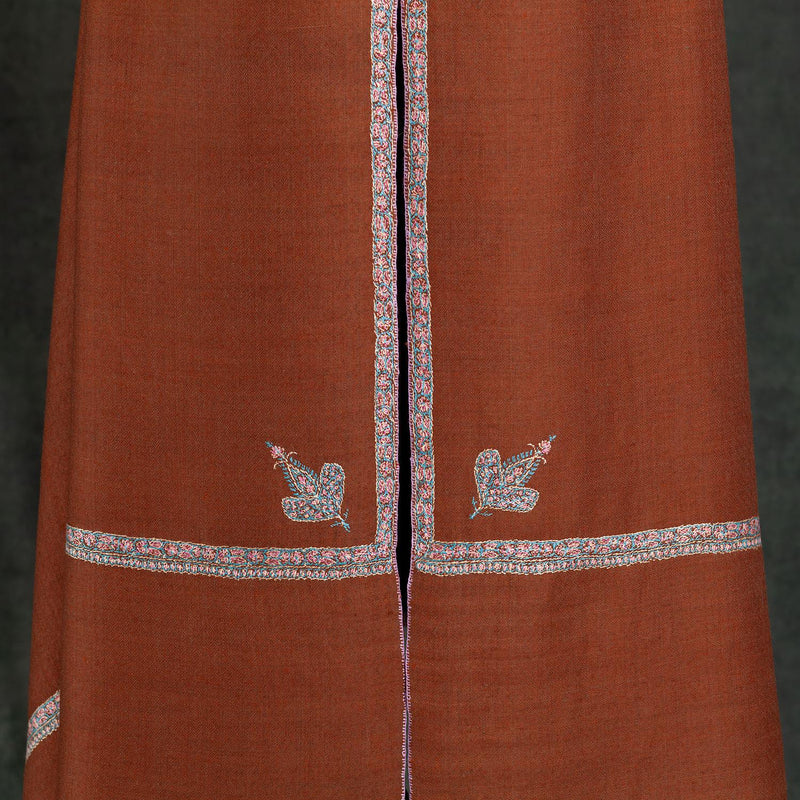 Sozni Hand Embroidered Double Sided Pashmina Orange