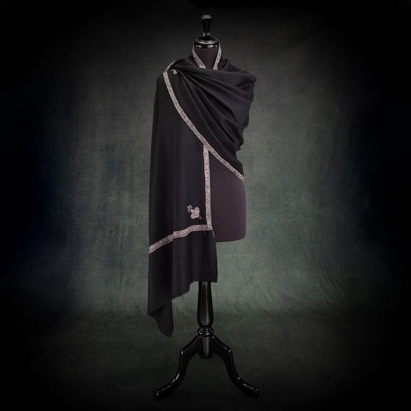 Hand Embroidered Eco-Toosh Hashidar Shawl Black