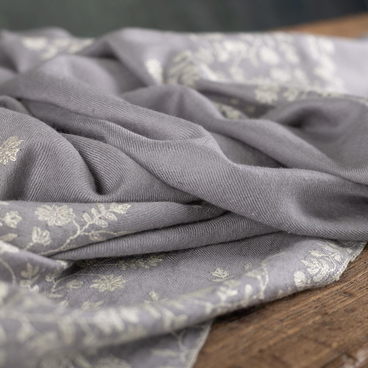 Spring of Kashmir Hand Embroidered Stole Silver