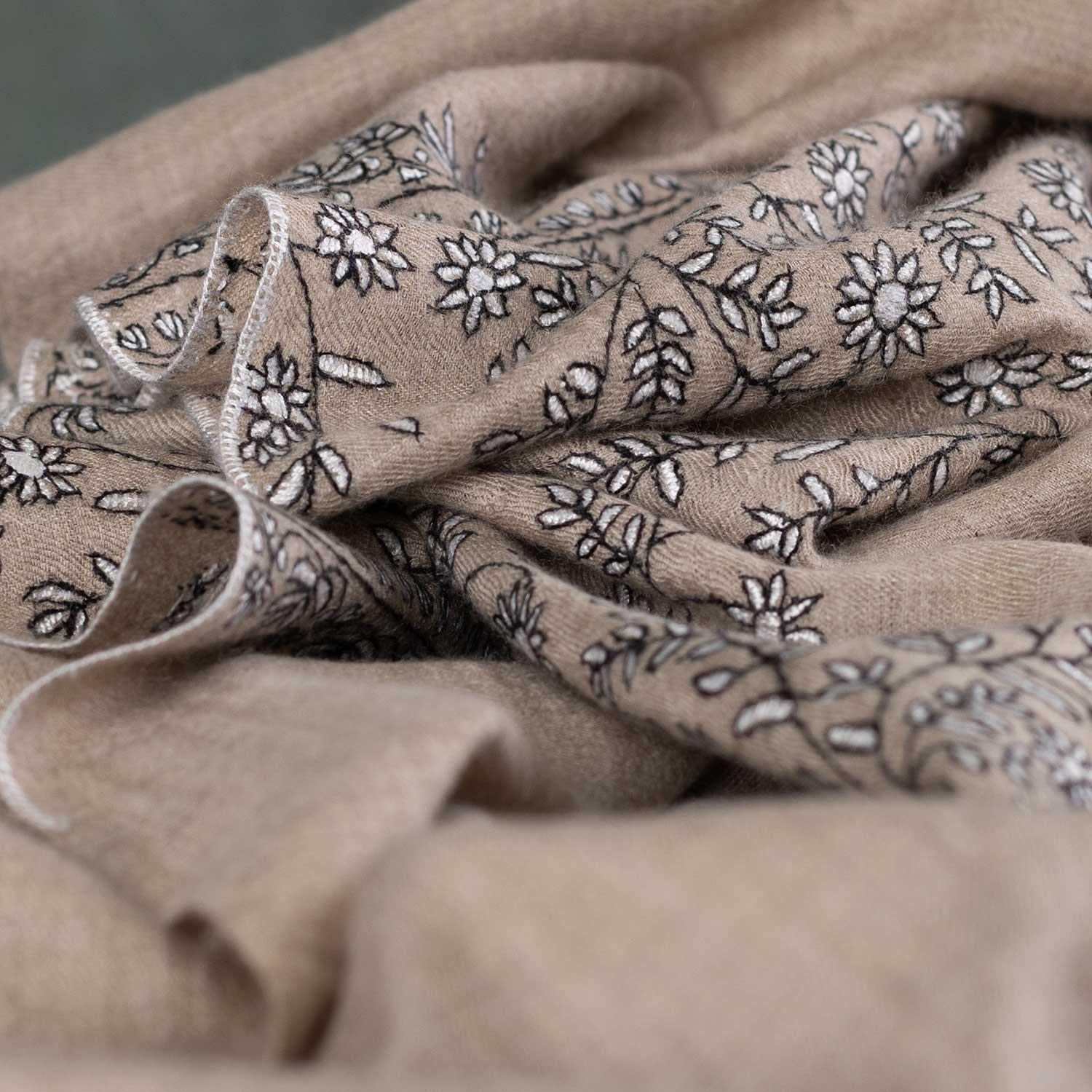 Spring of Kashmir Stole Black & White Hand Embroidery