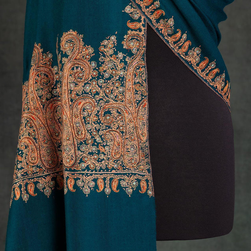 Sozni Hand Embroidered Pashmina Teal