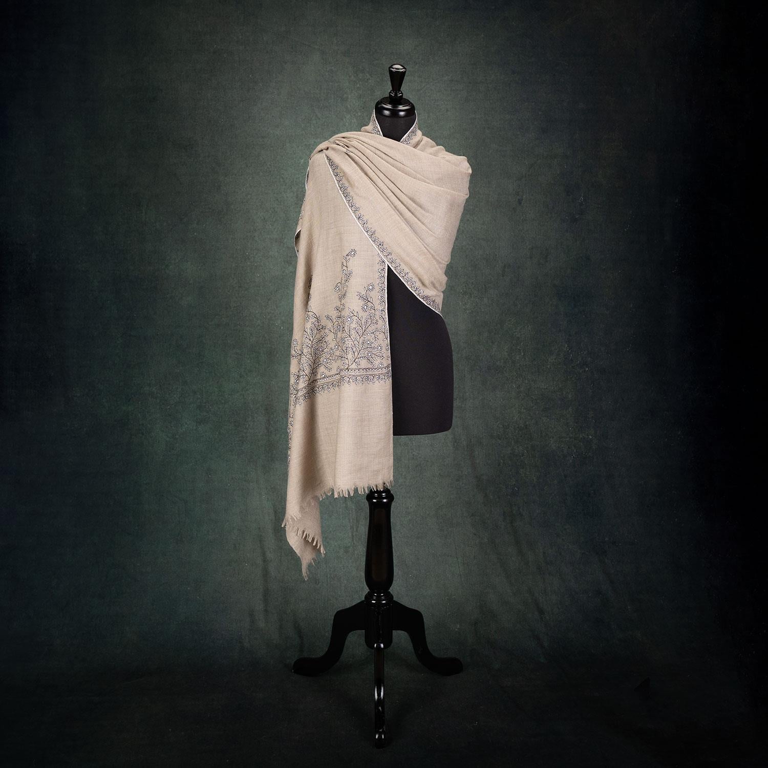 Spring of Kashmir Stole Black & White Hand Embroidery