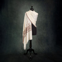 Spring of Kashmir Stole Black & Orange Hand Embroidery