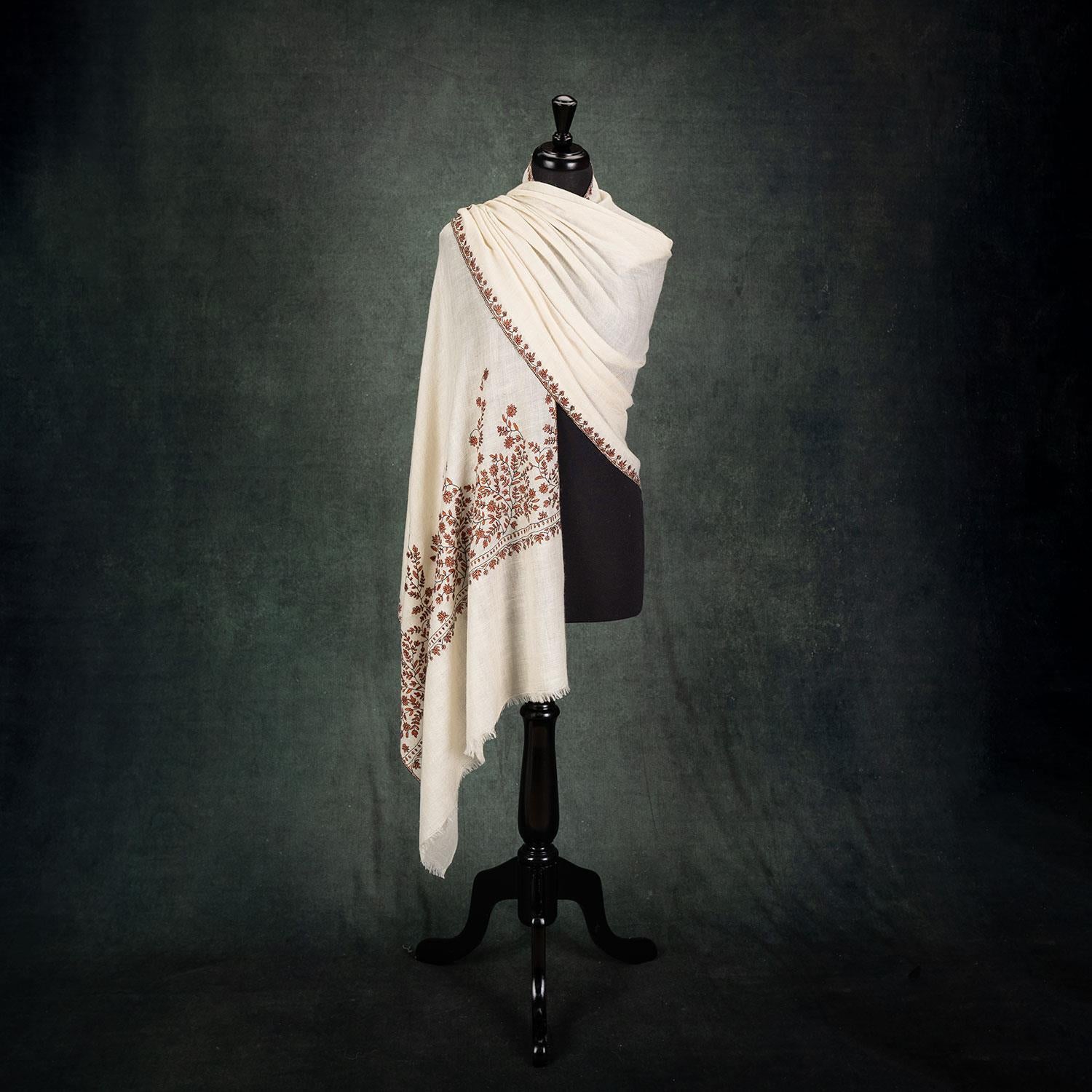 Spring of Kashmir Stole Black & Orange Hand Embroidery