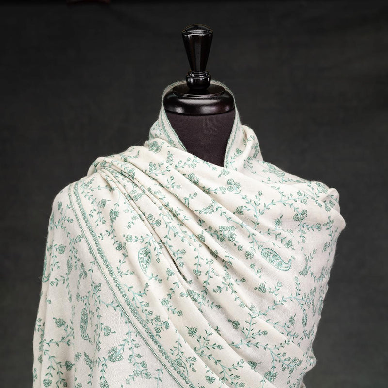 Sozni Jaal Hand Embroidered Pashmina Green Floral