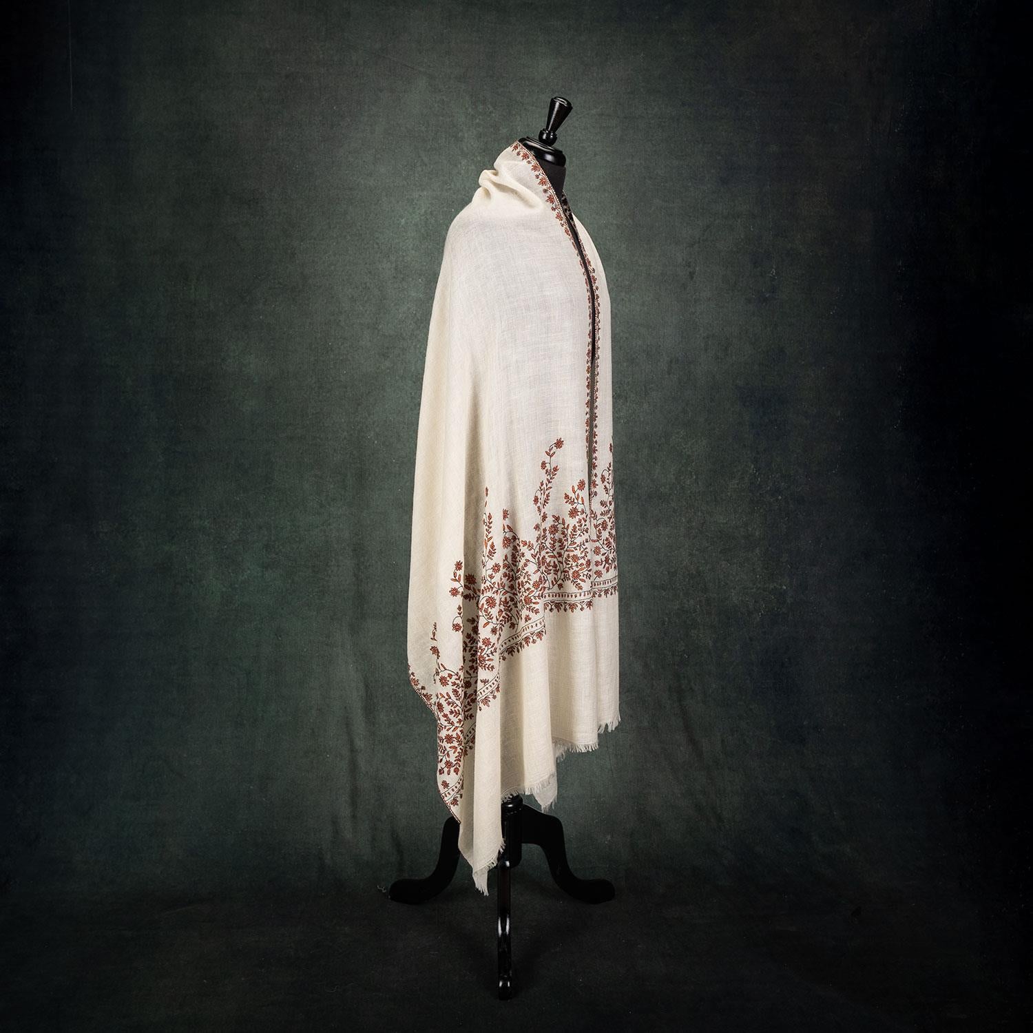 Spring of Kashmir Stole Black & Orange Hand Embroidery