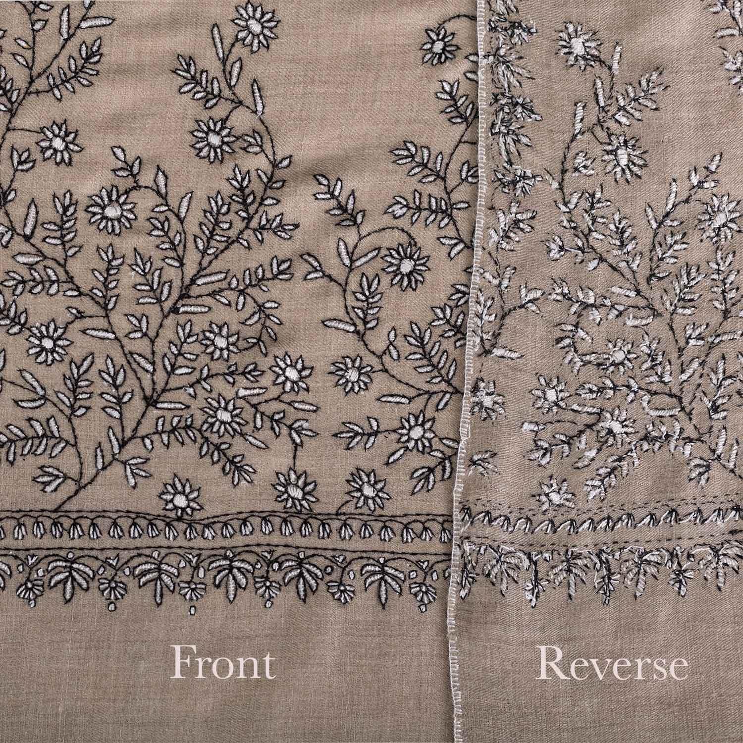 Spring of Kashmir Stole Black & White Hand Embroidery