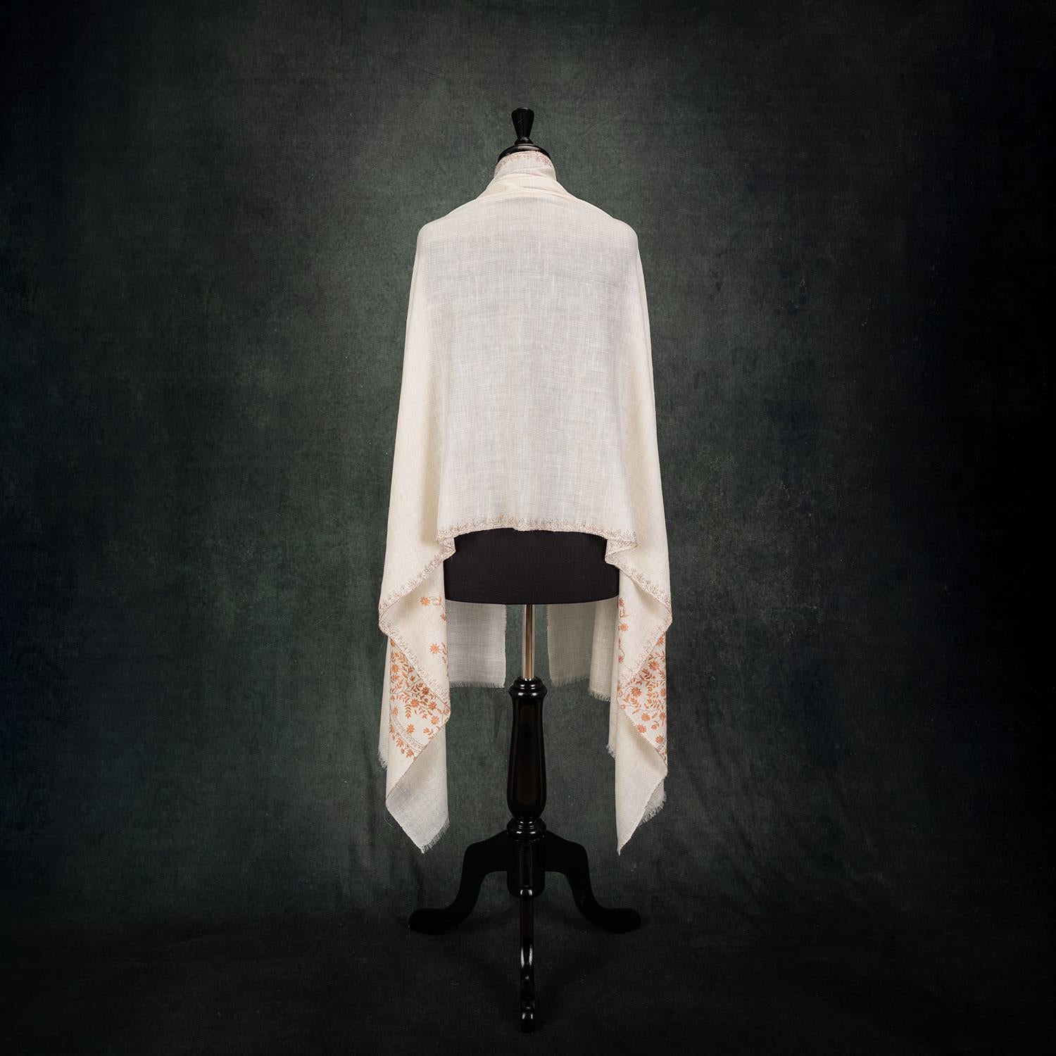 Spring of Kashmir Stole Orange Hand Embroidery