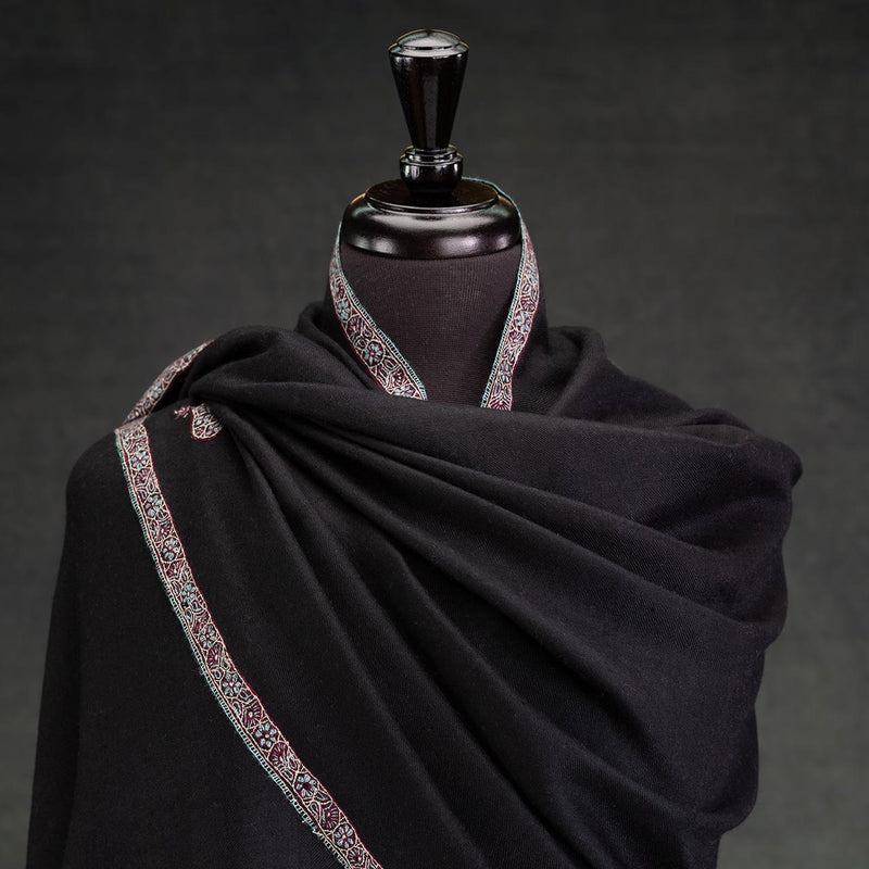 Hand Embroidered Eco-Toosh Hashidar Shawl Black