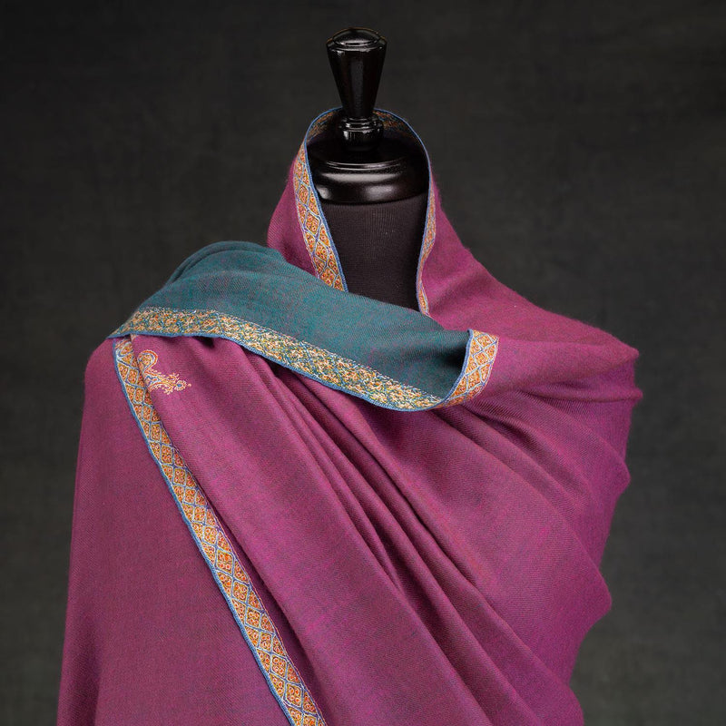 Sozni Hand Embroidered Double Sided Pashmina Magenta