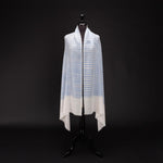 Ikat Pashmina Wrap 'Clouds of Ladakh' Blue Stripe