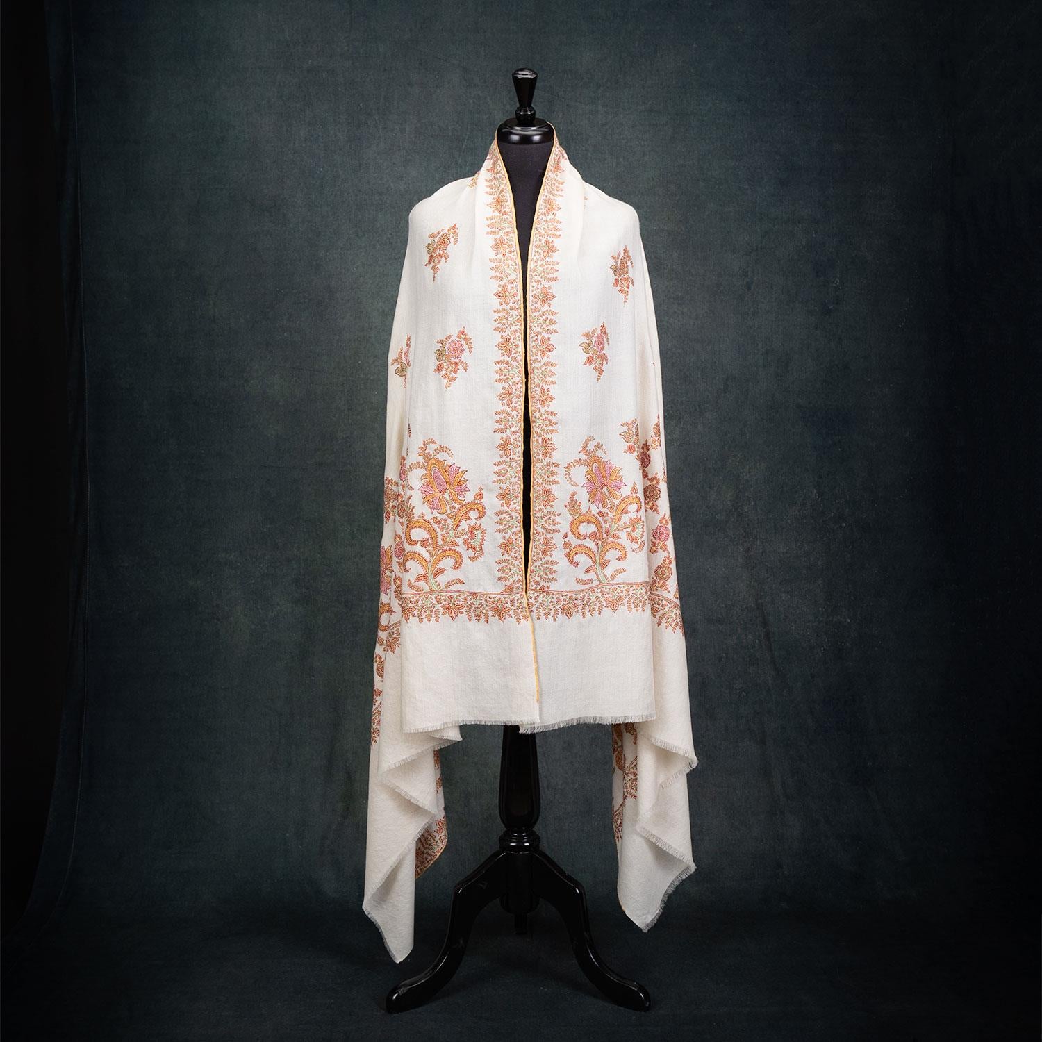 Sozni Embroidered Pashmina 'The Colours of Sunrise' Bhajan