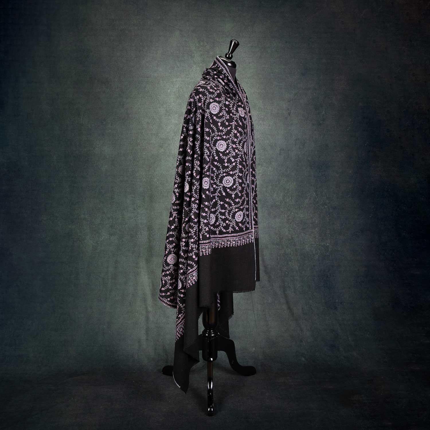 Sozni Embroidered Black Chakra Shawl 'Sudarshan'