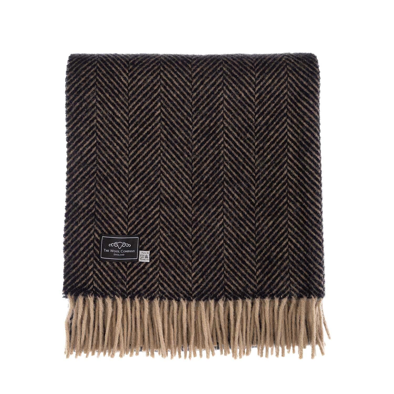 Pure New Wool Herringbone Knee Rug Ebony & Tan