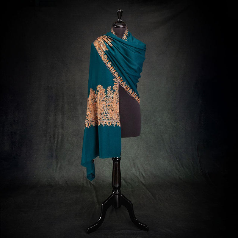 Sozni Hand Embroidered Pashmina Teal