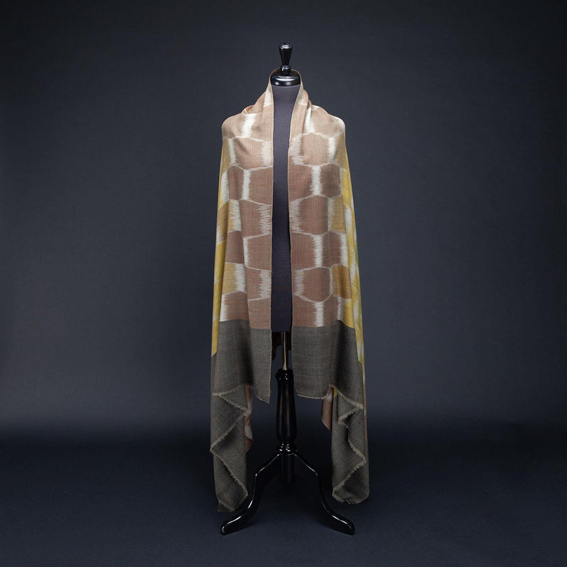 Ikat Pashmina Shawl Mocha & Yellow Ochre