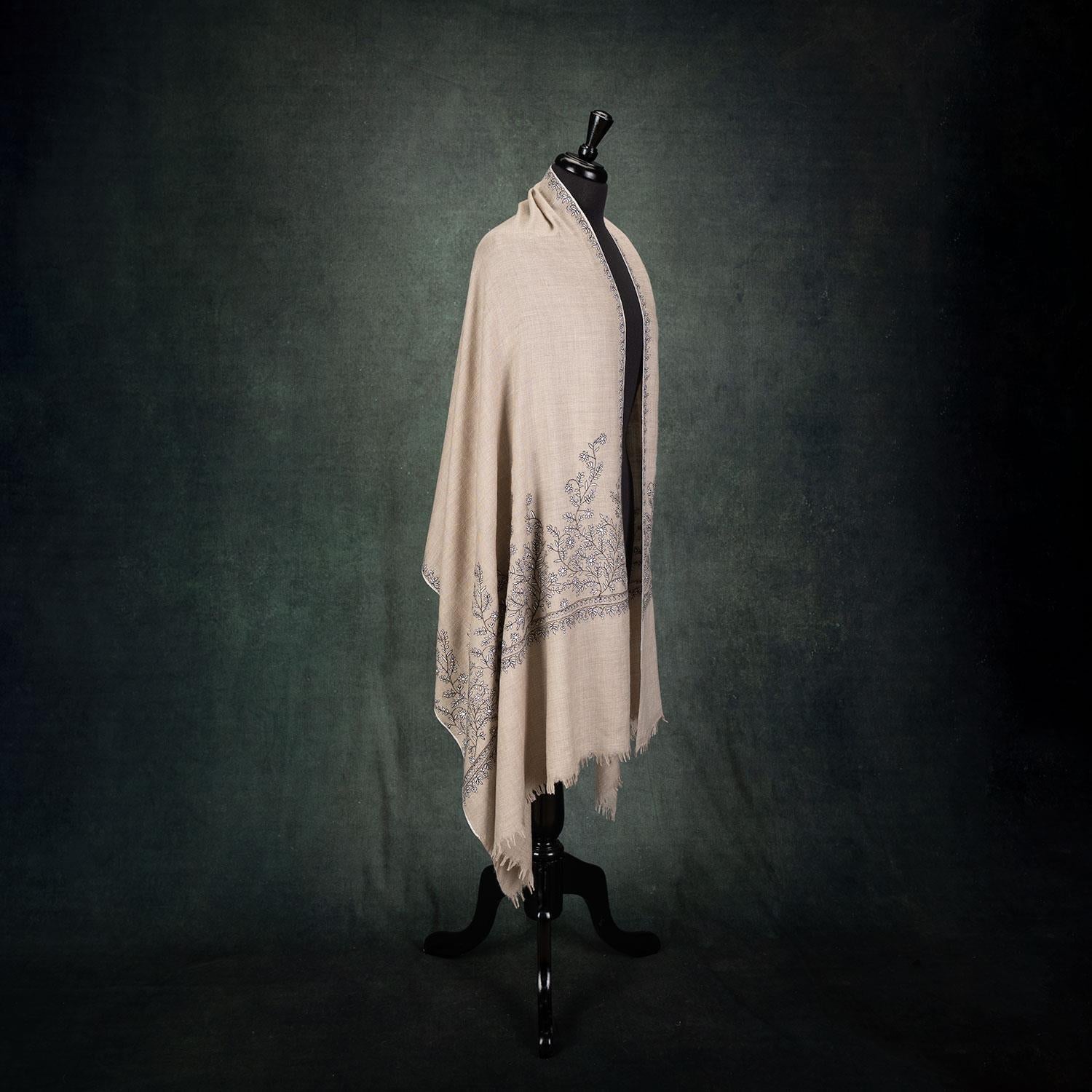 Spring of Kashmir Stole Black & White Hand Embroidery