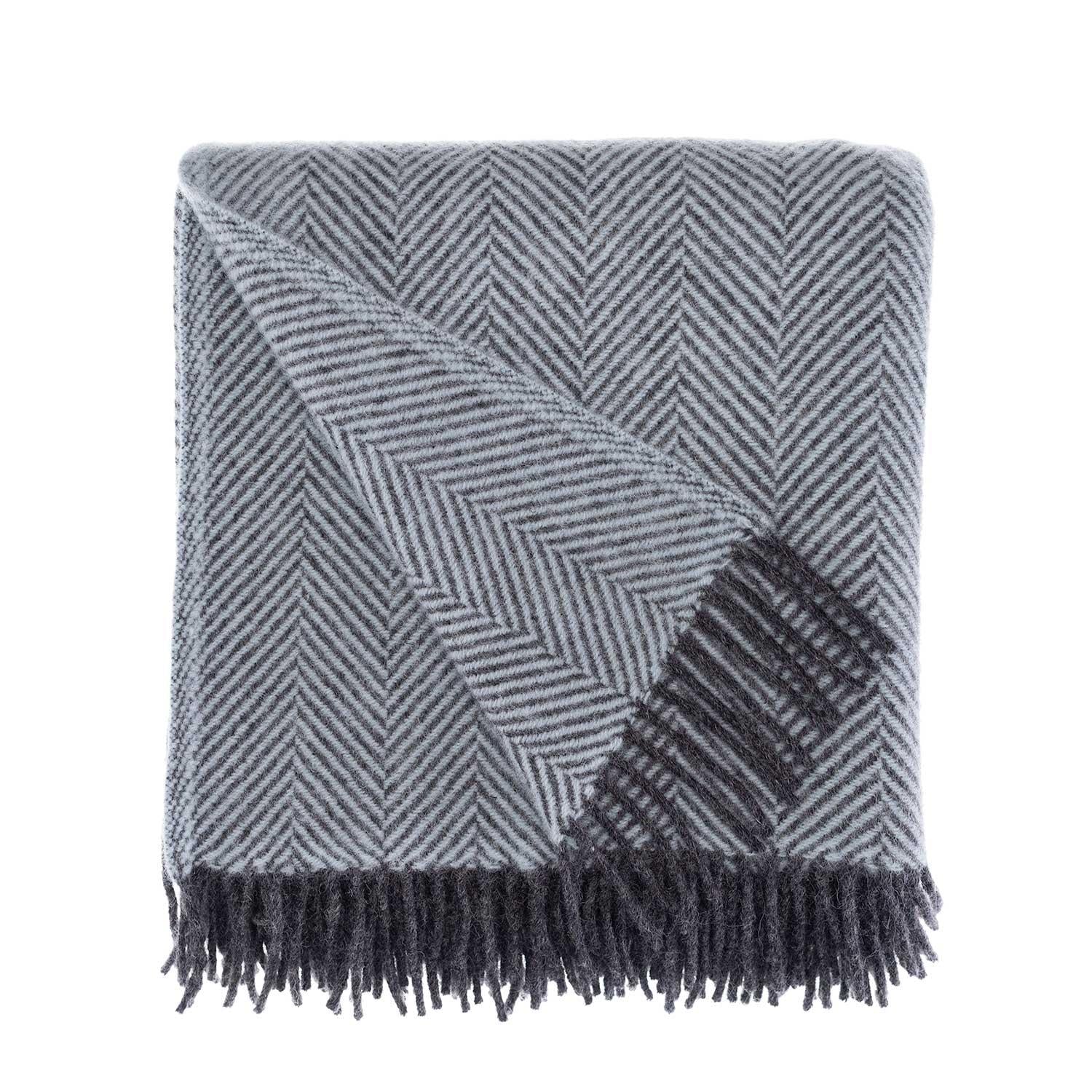 Pure New Wool Herringbone Throw Winter Sky